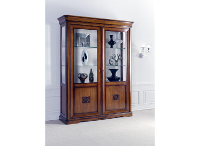 Vitrine glazen kast massief houten woonkamermeubel dressoir massief hout