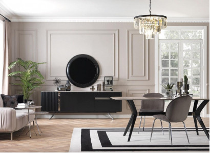 7-delige luxe loft design eetkamerset meubels tafel dressoir 4 stoelen