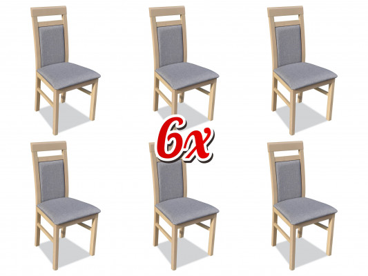 Set van 6 houten eetkamerstoelen met bekleding, textielset met armleuning.