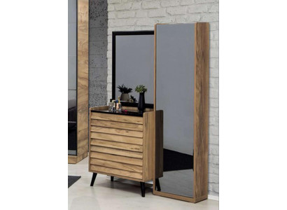 Bruine hoge ladekast met spiegel Designer slaapkamer console 2-delige set