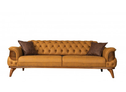 Driepersoonsbank Moderne Zits Chesterfield Leer Geel Design Woonkamer