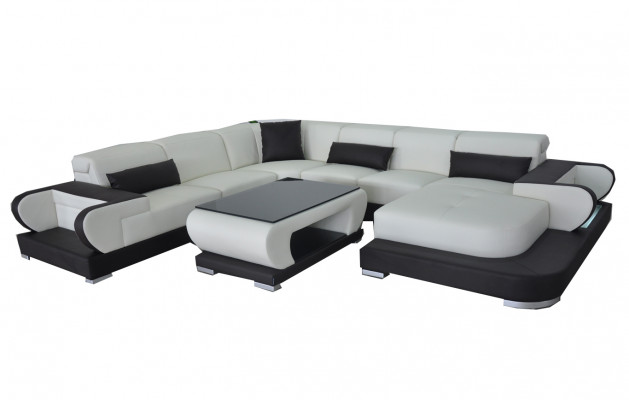 Bank Leren Hoekbank Woonlandschap Set Ontwerp Modern Sofa U-Vorm G8002 + Tafel