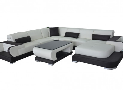 Bank Leren Hoekbank Woonlandschap Set Ontwerp Modern Sofa U-Vorm G8002 + Tafel