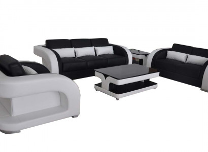 XXL Lederen Bankstel Set Modern Design Loungeset 3+2+1 F3002C+Tafel