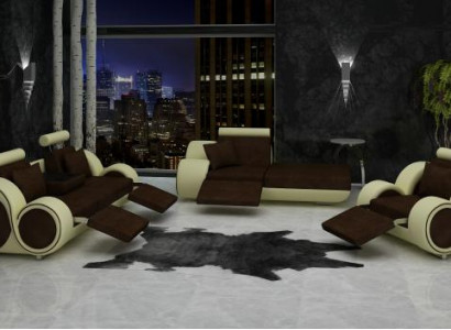 Bank Leer Textiel Stof Sofa Set 3 + Chaise + 1 USB Woonkamermeubel Set