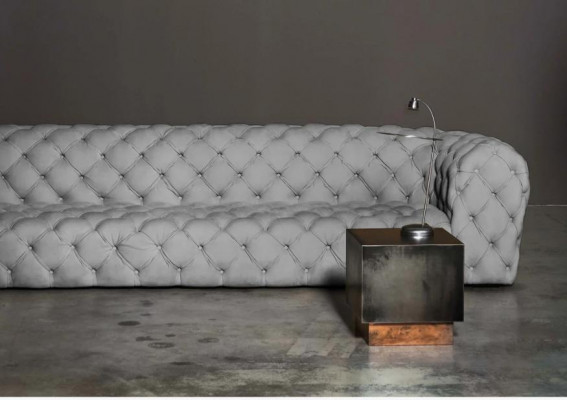 Grijze Chesterfield woonkamer modern design banken sofa meubilair stof groot XXL nieuw