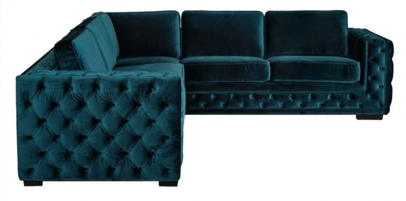 Groene hoekbank woonlandschap bank hoekbank gestoffeerd meubeldesign Chesterfield.