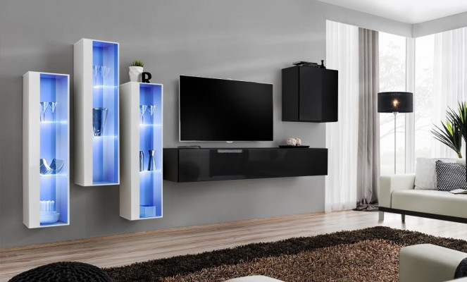 Zwarte tv-standaard woonwand set 5-delig wandkast houten meubels designer nieuw