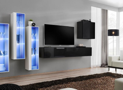 Zwarte tv-standaard woonwand set 5-delig wandkast houten meubels designer nieuw