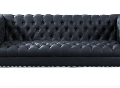 Zwarte driezits Chesterfield moderne designbank van leer, designermeubels