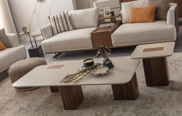 Salontafel Tafels Tafel Ontwerp Luxe Meubels Beige Hout Woonkamer Nieuw