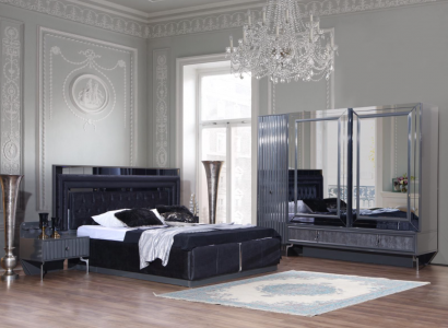 Zwart slaapkamerset Luxe set Bed 2x nachtkastjes Kast