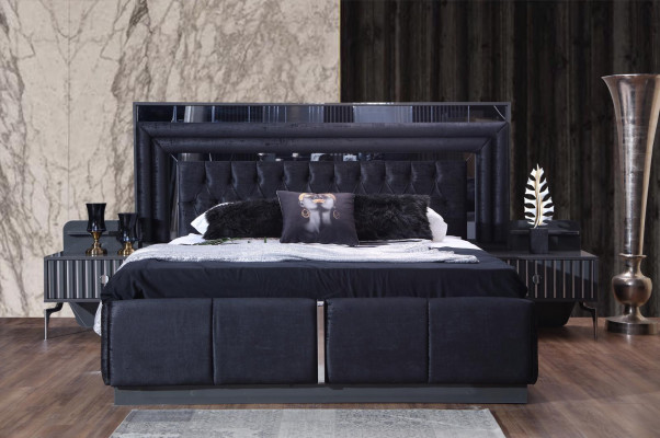 Zwart luxe Chesterfield tweepersoonsbed moderne bedframes houten meubels