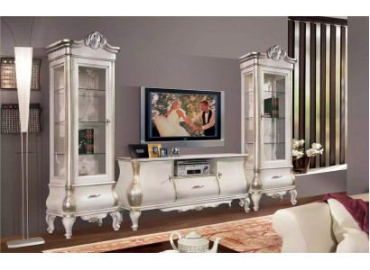 Klassieke witte woonwand met tv-standaard 2x vitrines Elegant set 3-delige kast