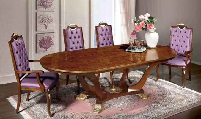 Eettafel 4x stoelen Klassieke eetkamerset 5-dlg. Set Ovaal Tafel