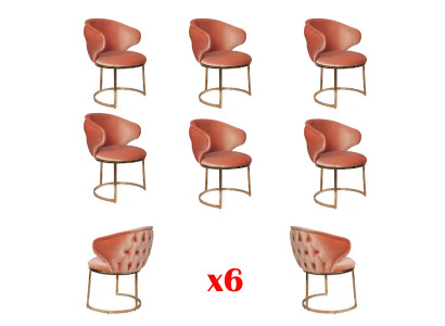 Eetkamerset 6x stoelen Stof Luxe fauteuil Roze Woonkamer meubels