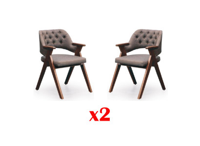 Ontwerp fauteuil bekleding set 2x stoel hout horeca eetkamer Chesterfield