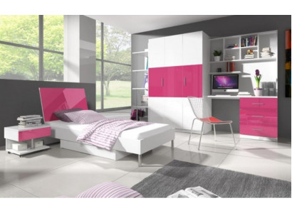 Bed + nachtkastje kinderkamer slaapkamer meubels bedden 2-delig set roze.