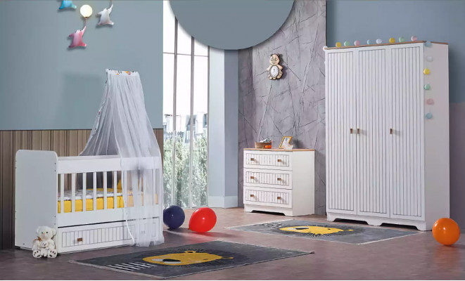 Baby complete kamer kast bed kinderkamer baby commode 3-delig.