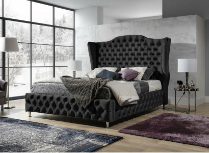 Zwart bed Chesterfield gestoffeerd tweepersoonsbed Luxe slaapkamer Design Bedden