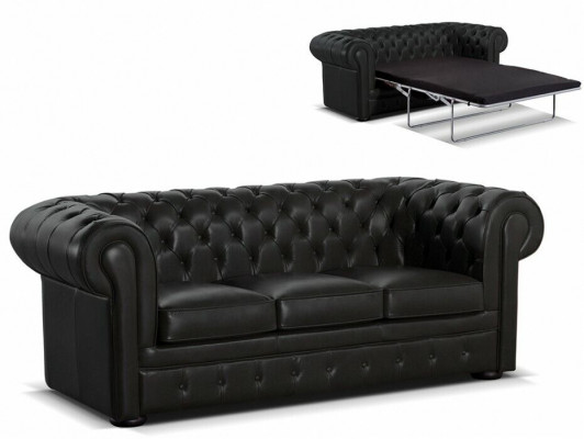 Zwarte leren designer Chesterfield bank Stijlvolle 3-zitsbank