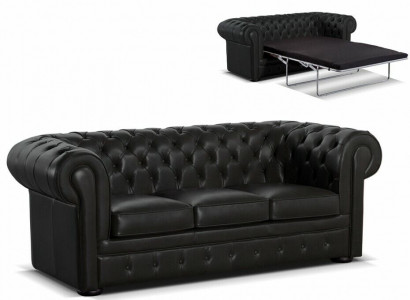 Zwarte leren designer Chesterfield bank Stijlvolle 3-zitsbank