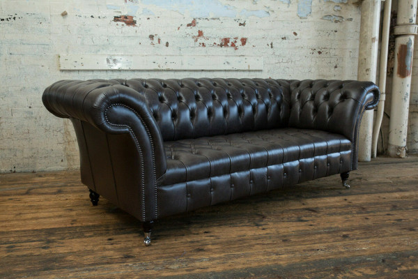 Zwarte moderne Chesterfield driezits luxueuze bankstel