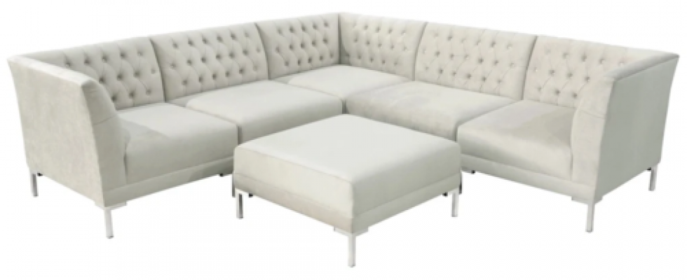 hoekbank beige champagne witte chesterfield bank textiel luxe meubels hoekbank