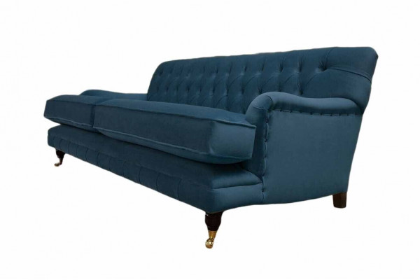 Chesterfield Design Luxe Gestoffeerde Bank 3-Zits Blauw Bankstel Textiel Nieuw