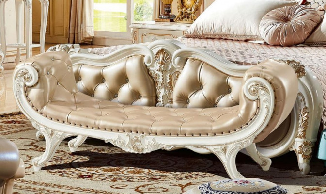 Bank Slaapkamer Chaise longue Krukje Ottomaan Chesterfield Leer Nieuw