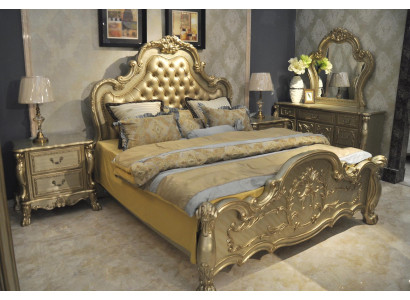 Bed + 2x bedside table 3-piece bedroom set Designer luxury bedroom Baroque