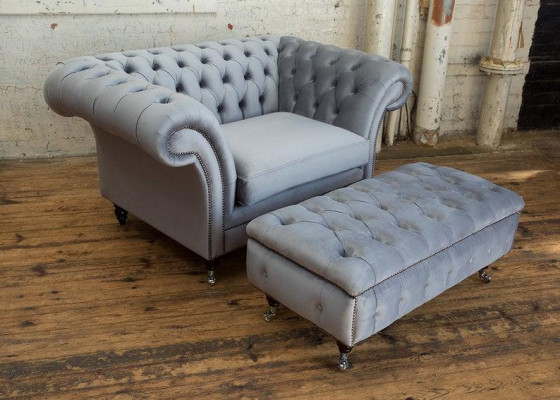 Chesterfield hocker voetstoel poef ottoman bijzet relax textiel leer nieuw