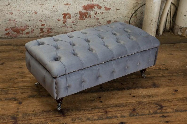 Chesterfield hocker voetstoel poef ottoman bijzet relax textiel leer nieuw