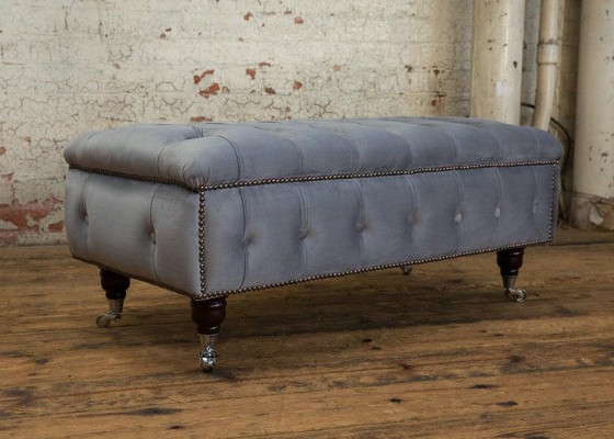 Chesterfield hocker voetstoel poef ottoman bijzet relax textiel leer nieuw