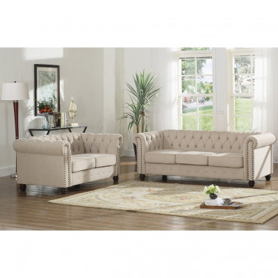 Chesterfield Sofa Bank Bekleding Stof Leder Banken Bekleding Suite 3 Zitplaatsen