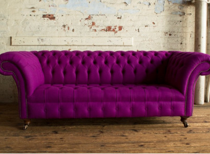 Chesterfield 3-Zits Klassieke Luxe Paars Roze Sofa Bank Textiel Bank