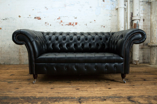 Chesterfield Originele Sofa JVMoebel Bank Textiel Sofa's Banken Stof Zwart Nieuw