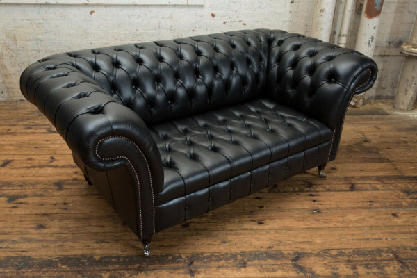 Chesterfield Originele Sofa JVMoebel Bank Textiel Sofa's Banken Stof Zwart Nieuw