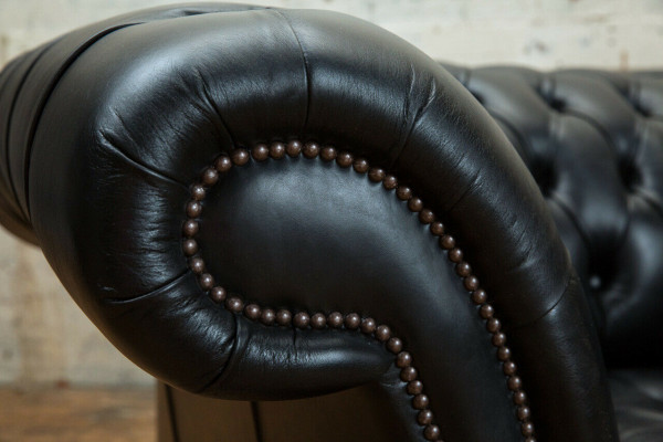 Chesterfield Originele Sofa JVMoebel Bank Textiel Sofa's Banken Stof Zwart Nieuw