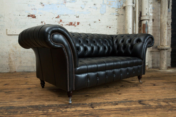 Chesterfield Originele Sofa JVMoebel Bank Textiel Sofa's Banken Stof Zwart Nieuw