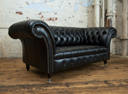 Chesterfield Originele Sofa JVMoebel Bank Textiel Sofa's Banken Stof Zwart Nieuw