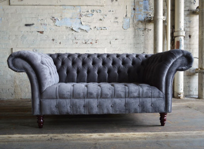 Chesterfield Bank 2-zitsbank Banken Couches Woonkamer Design Bank Grijs Nieuw