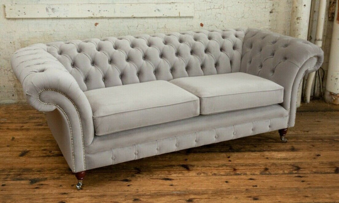 Chesterfield Bank Sofa Bekleding 3-Zitsbank Banken Zitmeubel Sofas Wit Nieuw