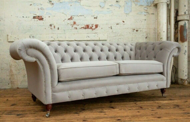 Chesterfield Bank Sofa Bekleding 3-Zitsbank Banken Zitmeubel Sofas Wit Nieuw