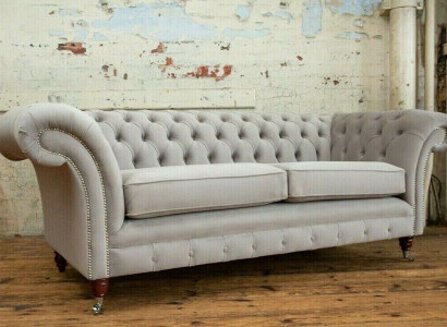 Chesterfield Bank Sofa Bekleding 3-Zitsbank Banken Zitmeubel Sofas Wit Nieuw