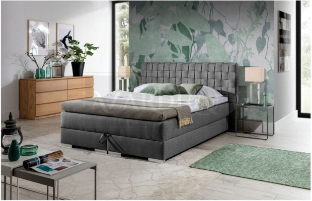 Bett Design Luxus Hotelbedden 200x200 cm Boxspringbed Textiel Grijs 200x200 cm nieuw