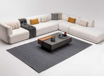 Modulaire bankhoekbank L-vorm stoffen bank gestoffeerde bank beige bank sofa.