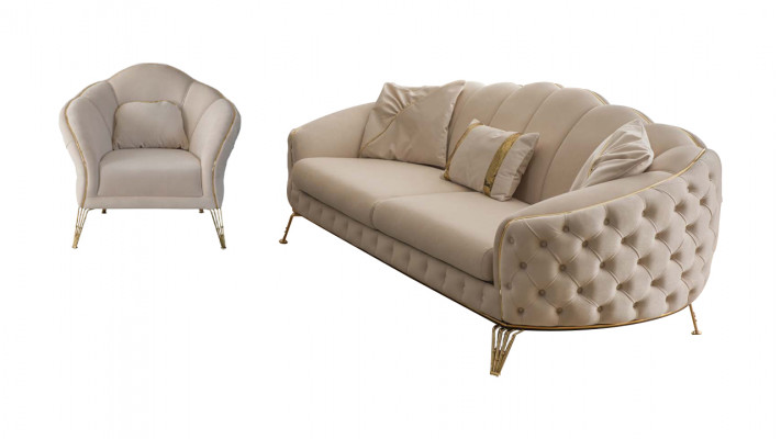 Woonkamer Compleet 3-delig Modern Drietzitsbank Sofa Luxe 2x Fauteuil