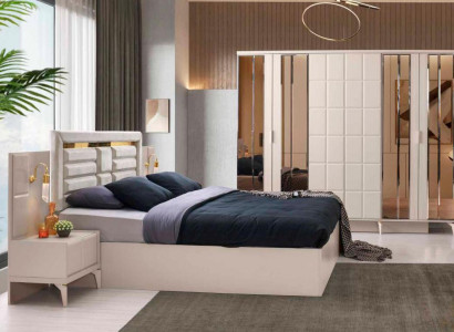 Slaapkamer-Set 4-delig Beige Bed Nachtkastjes Kledingkast Modern Design Stijl