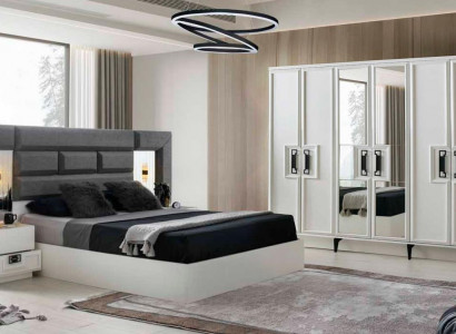 Slaapkamer Set Compleet 4-delig Bed Kledingkast Nachtkastjes Wit Grijs Modern